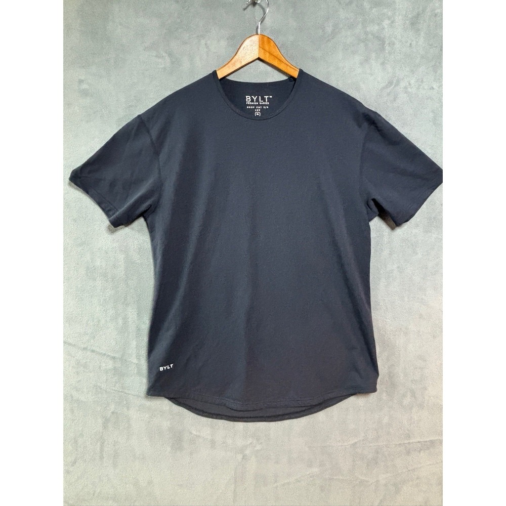 BYLT Shirt Mens XL Navy Premium Basics Drop Cut Tee Workout Gym Athletic Muscle